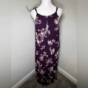 Purple Floral Chiffon Halter Slit Maxi Dress